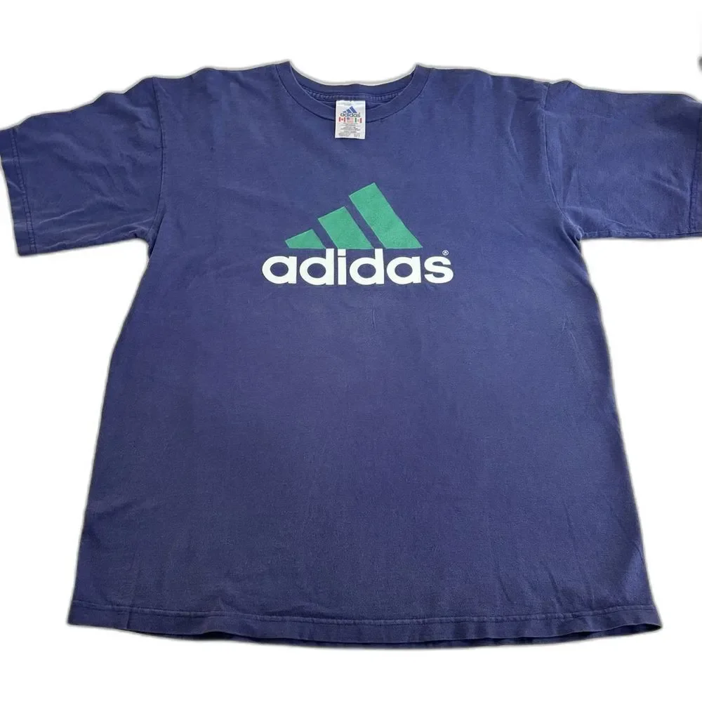 Vintage Adidas Mens Large Blue Logo Graphic T Shirt Short Sleeve Athletic Casual